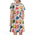 thumbnail image 1 of Naloa Watercolor Teapots Print Womens Summer A-Line Dress with Pockets,Short Sleeve Dresses,Flowy Beach Swing Dress for Vacation Travel, 1 of 6