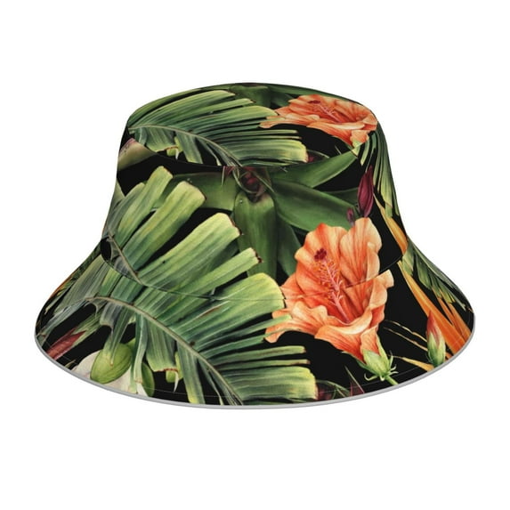 Naloa Watercolor Tropical Flowers Reflective Double-Sided Bucket Hat, Sun Hat, Soft and Breathable for Gardening, Beaching, Camping, Hiking, Fishing
