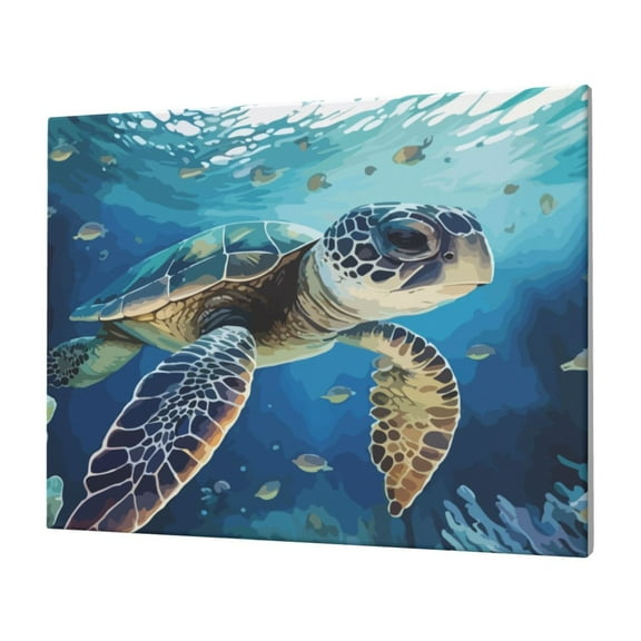 Naloa Watercolor Turtle Print Canvas Picture,Wall Pictures, Modern Decorative Poster,Art Prints for Bedroom, Toilet, 40 x 30 cm, Built-in Wooden Frame
