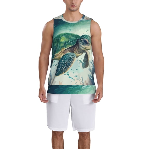 Naloa Watercolor Turtle1 Basketball Jersey Reversible Men's Mesh Athletic Sports Shirts Training Practice S-4XL3X-Large