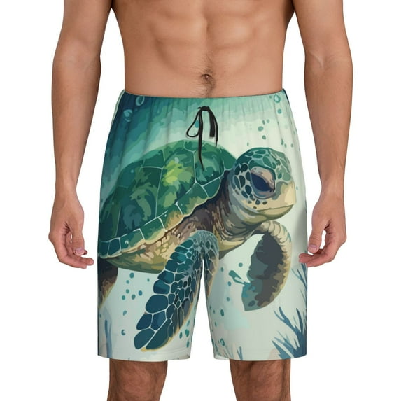 Naloa Watercolor Turtle1 Men's Short Pajama Pants, Lounge Comfort Shorts with Elasticized Waistband and Side Pockets - XX-Large