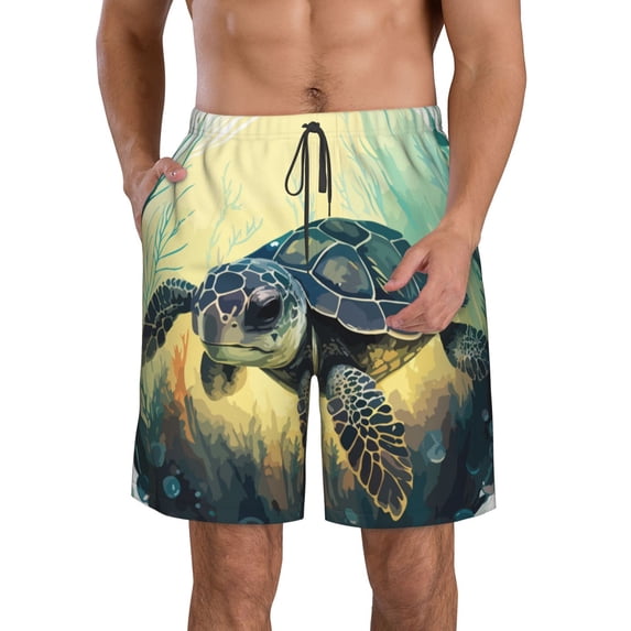 Naloa Watercolor Turtle3 Men's Beach Shorts, Surfing shorts, Swim trunks, Quick Dry Swim Trunks for Surfing Beach Fun - Medium