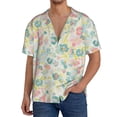 thumbnail image 1 of Naloa Watercolor Wildflowers Men's Loose Fit Cuban Collar Short-Sleeve Shirt, Hawaiian Shirts, Mens Shirts Casual for Everyday Wear Outings-Medium, 1 of 5