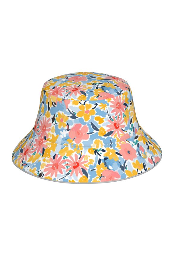 Watercolor Wildflowers Reflective Double-Sided Bucket Hat, Sun Hat, Soft and Breathable for Gardening, Beaching, Camping, Hiking, Fishing