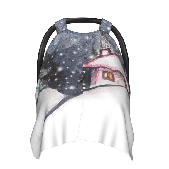 Naloa Watercolor Winter Landscape For Christmas Baby Car Seat Cover, Breathable Baby Carrier Cover, Multiuse Baby Carrier Cover & Nursing Breastfeeding Cover