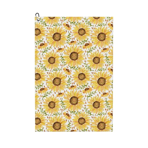 Naloa Watercolor With Sunflowers Golf Towel Golf Gift for Men and Women Golf Towel with Carabiner Clip to Quickly Remove Mud, Dirt and Sweat