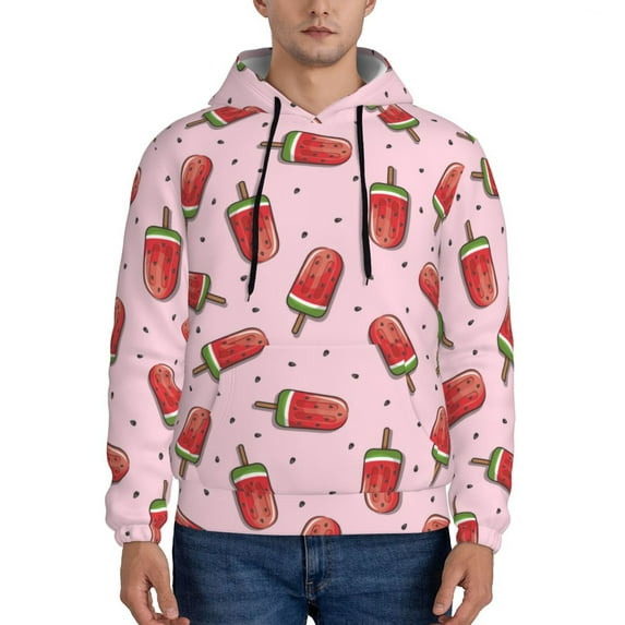 Naloa Watermelon Ice Cream Men's Casual Hooded Collar Drawstring Hoodies Pullover Sweatshirts Casual Long Sleeve Shirts-Medium