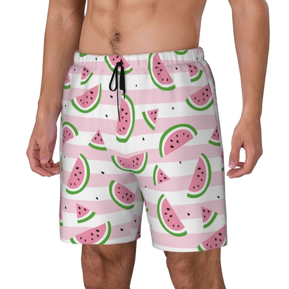 Naloa Watermelon Print Men Swim Trunks with Compression Liner ,Board Shorts,Men's Swim Shorts with Drawstring and Elastic Waistband-3X-Large