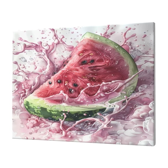 Naloa Watermelon Splash Realism Art Print Canvas Picture,Wall Pictures, Modern Decorative Poster,Art Prints for Bedroom, Toilet, 40 x 30 cm, Built-in Wooden Frame