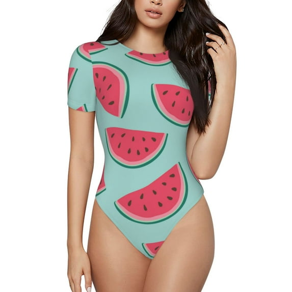 Naloa Watermelon Women's Short-Sleeved Onesie, One-Piece Swimsuit for Parties, dates, clubs - Medium