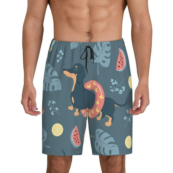 Naloa Watermelons Dachshunds Men's Short Pajama Pants, Lounge Comfort Shorts with Elasticized Waistband and Side Pockets - Small