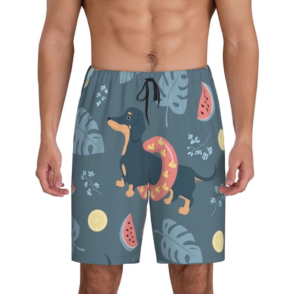Naloa Watermelons Dachshunds Men's Short Pajama Pants, Lounge Comfort Shorts with Elasticized Waistband and Side Pockets - X-Large