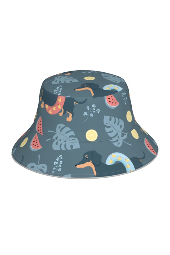 Watermelons Dachshunds Reflective Double-Sided Bucket Hat, Sun Hat, Soft and Breathable for Gardening, Beaching, Camping, Hiking, Fishing