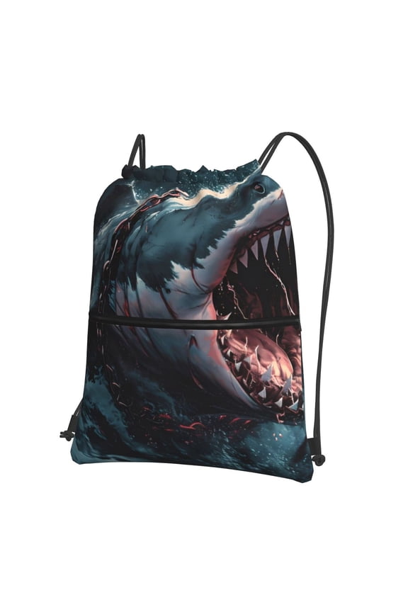 Wave Chain Shark Drawstring Backpack String Bag Cinch Water Resistant for Gym Shopping Sport Yoga
