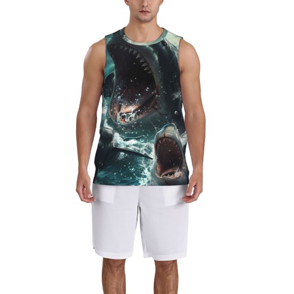 Naloa Wave Ocean Animal Shark Basketball Jersey Reversible Men's Mesh Athletic Sports Shirts Training Practice S-4XLMedium