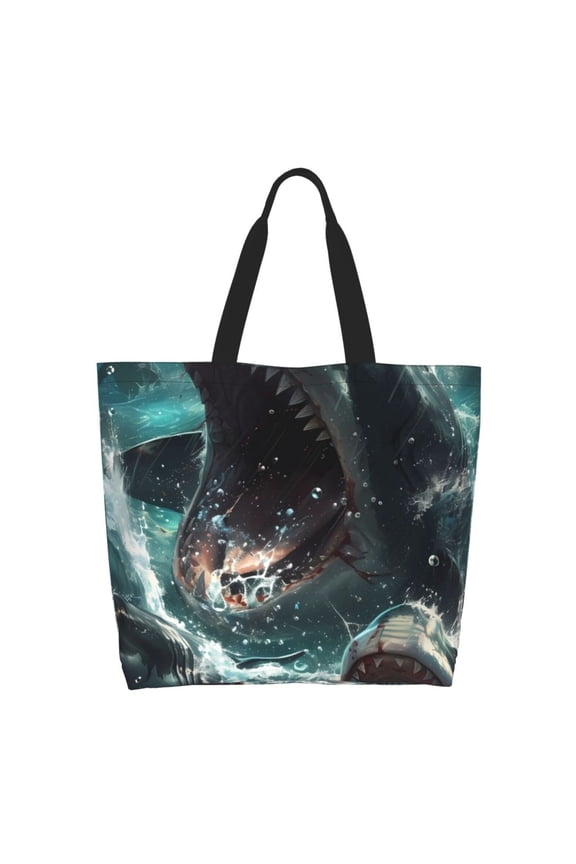 Wave Ocean Animal Shark Tote Bag for Women Large Capacity Shoulder Bag for College Work Travel Shopping