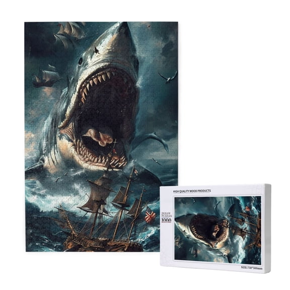 Naloa Wave Sailboat Shark Custom Puzzles Personalized Puzzle 1000 Pieces from Photo Custom Jigsaw Puzzle for Wedding, Graduation, (29.519.7in, Vertical)