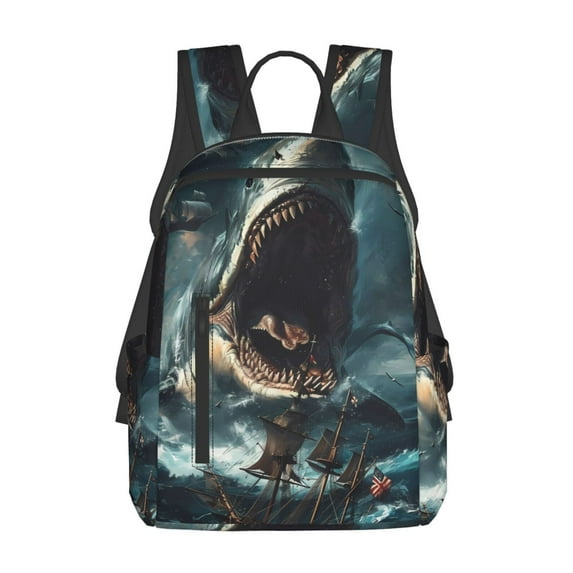 Naloa Wave Sailboat Shark Print Lightweight DayBackpack Suitable for school, work, shopping, travel, etc.