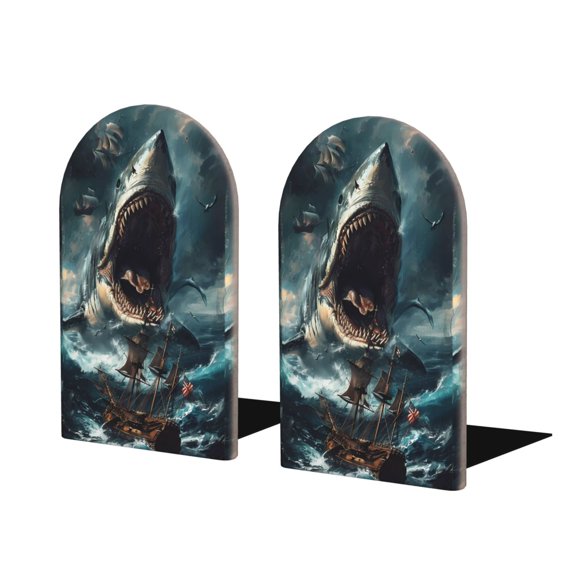 Naloa Wave Sailboat Shark Wood Non-Skid Bookend for Shelves,Book Ends for Heavy Books, Book Stand for CDs,1 Pair