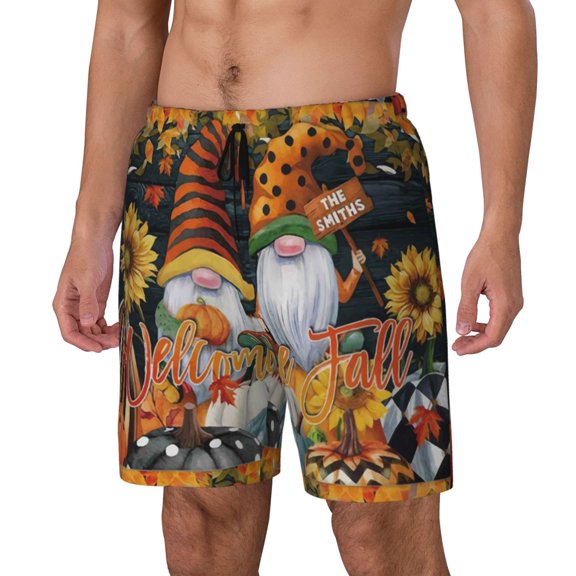 Naloa Welcom Fall Print Men Swim Trunks with Compression Liner ,Board Shorts,Men's Swim Shorts with Drawstring and Elastic Waistband-Medium
