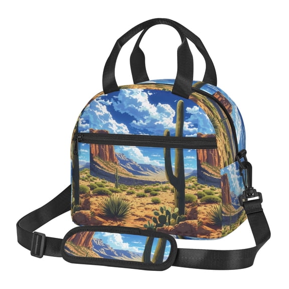 Naloa Western Desert Cactus Print Lunch Bag for Women & Men Insulated Lunch Box or Cooler Lunch Tote Bags for Work, Travel, Outdoor
