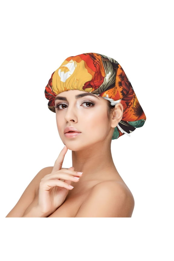 Western Desert Cactus Ram Skull Adjustable Hair Bonnet for Sleeping, Hair Wrap Sleep Cap Turban for Women Men, Curly Straight Hair Long Large Braid Unisex
