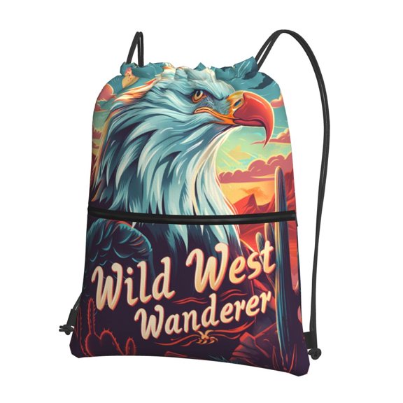 Naloa Western Style Bald Eagle Drawstring Backpack String Bag Cinch Water Resistant for Gym Shopping Sport Yoga
