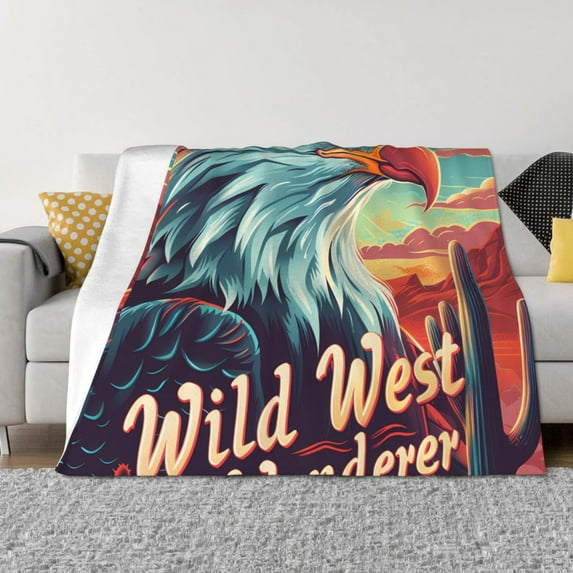 Naloa Western Style Bald Eagle Flannel Blankets - Thick and Warm Blanket for Winter, Soft Fuzzy Plush King Blanket for All Seasons40"x30"