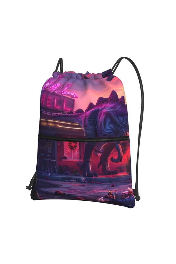 Western Style Dinosaur Drawstring Backpack String Bag Cinch Water Resistant for Gym Shopping Sport Yoga