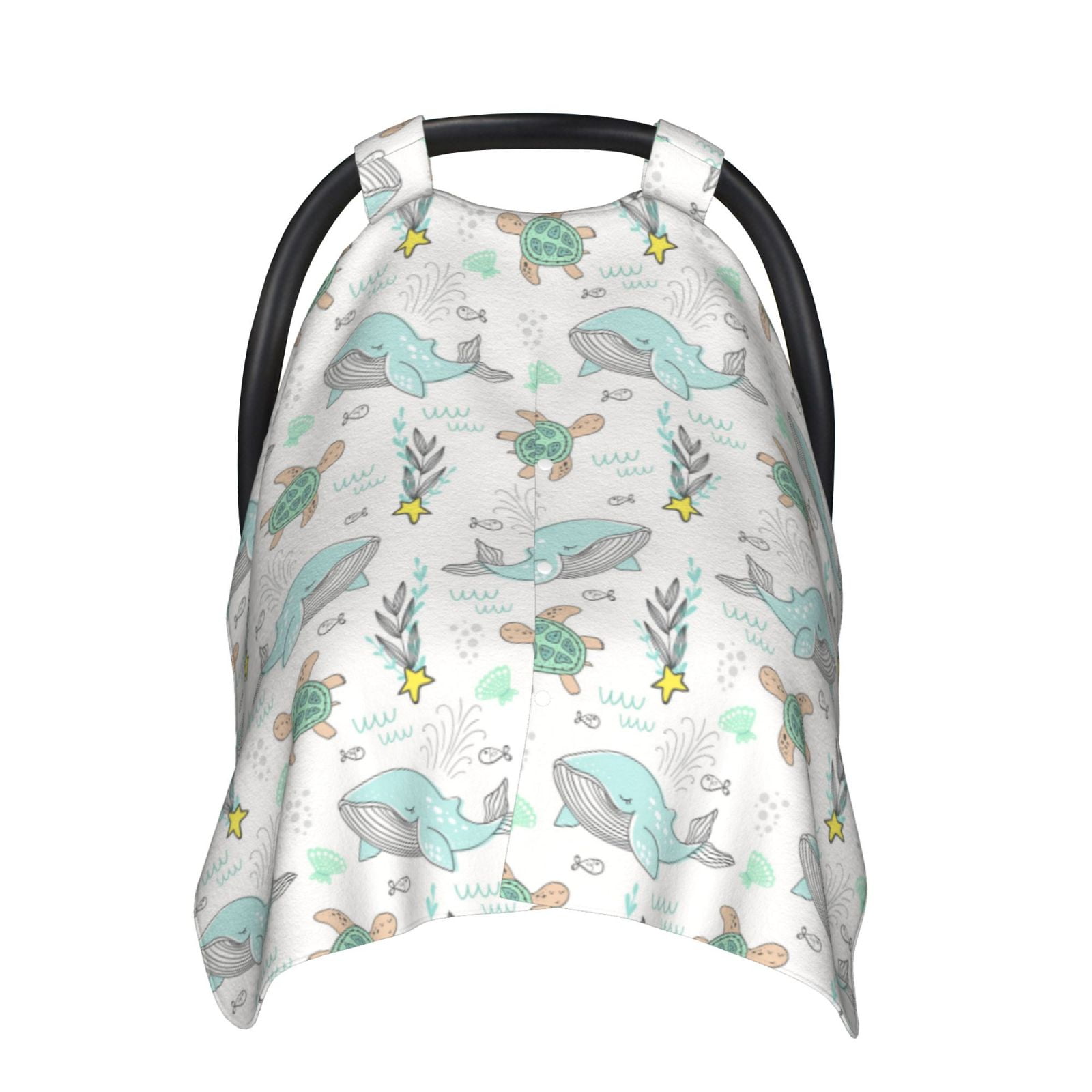 Naloa Whale And Turtle Baby Car Seat Cover, Breathable Baby Carrier Cover, Multiuse Baby Carrier Cover & Nursing Breastfeeding Cover