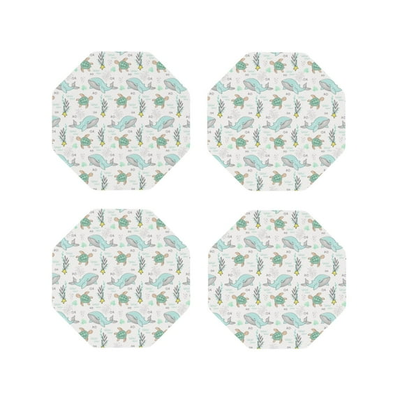 Naloa Whale And Turtle Leather Coasters for Drinks, Durable Drink Coasters 4 Set for Tabletop Protection, Luxurious Home Décor and Housewarming Gift ( {designName})Octagon