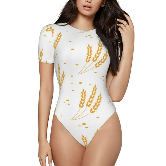 Naloa Wheat Women's Short-Sleeved Onesie, One-Piece Swimsuit for Parties, dates, clubs - X-Large