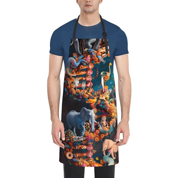 Naloa Whimsical Animal Spiral Apron Kitchen Aprons with Pockets for Women Men Chef