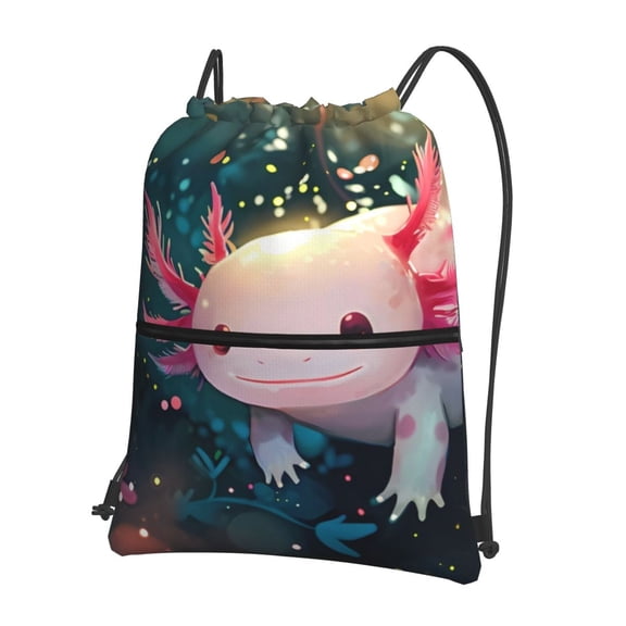 Naloa Whimsical Axolotl Fantasy Drawstring Backpack String Bag Cinch Water Resistant for Gym Shopping Sport Yoga