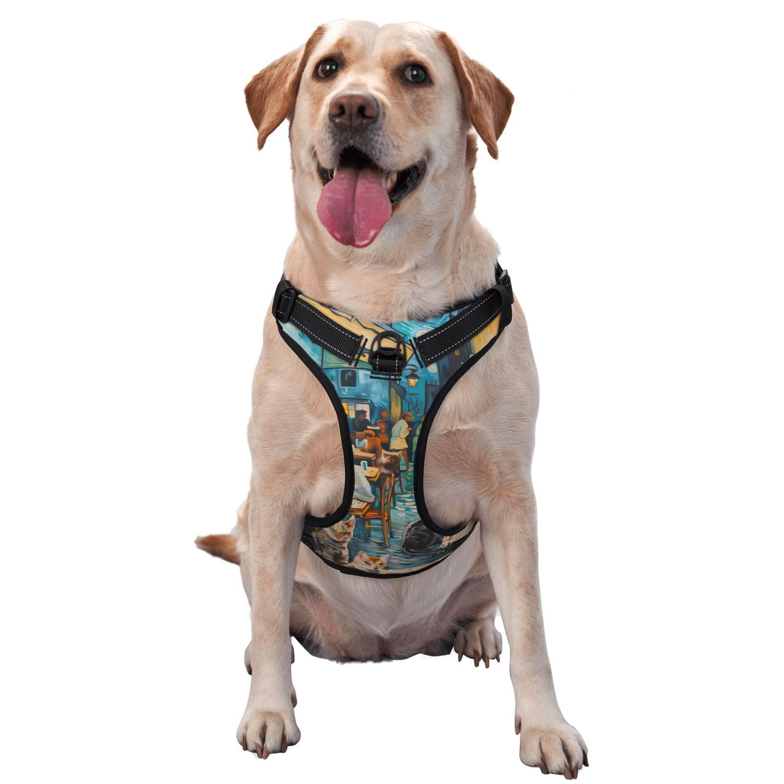 Naloa Whimsical Cats Night Cafe Dog Harness, Pet Harness Vest with Traction Rope, Dog Vest for Outdoor, Walking - {sizeName}-Small