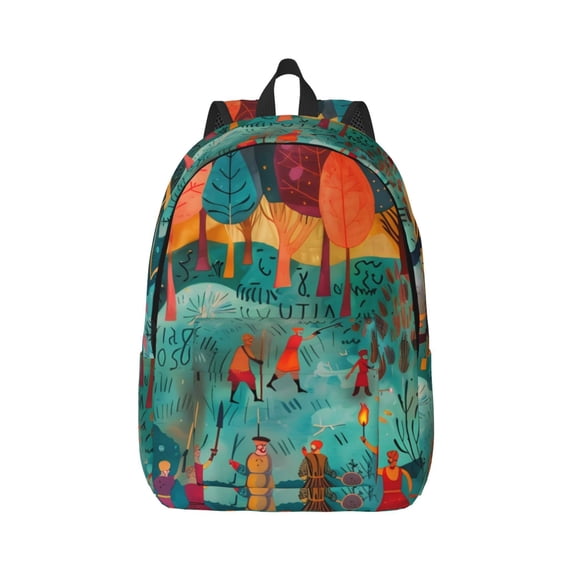 Naloa Whimsical Forest Scene Canvas Backpack for Men Women Rucksack Casual Travel Daypack College Tote Satchel Bookbag for Teens-Small
