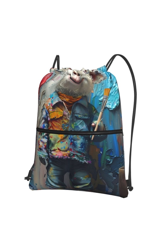 Whimsical Goat Artist Drawstring Backpack String Bag Cinch Water Resistant for Gym Shopping Sport Yoga