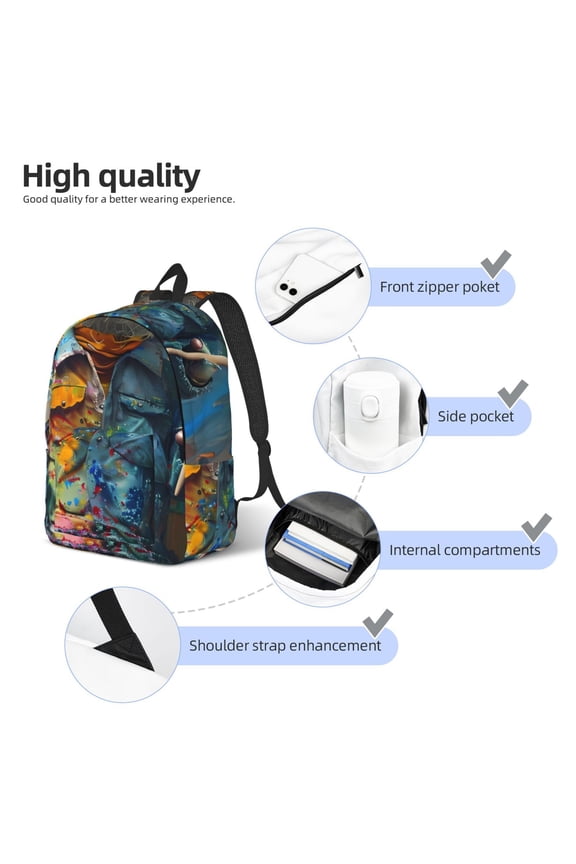 Whimsical Goat Artist Print Durable Canvas College Rucksack,Laptop Excursion Backpack,Travel Notebook School Backpack,Bookbag For Men Women