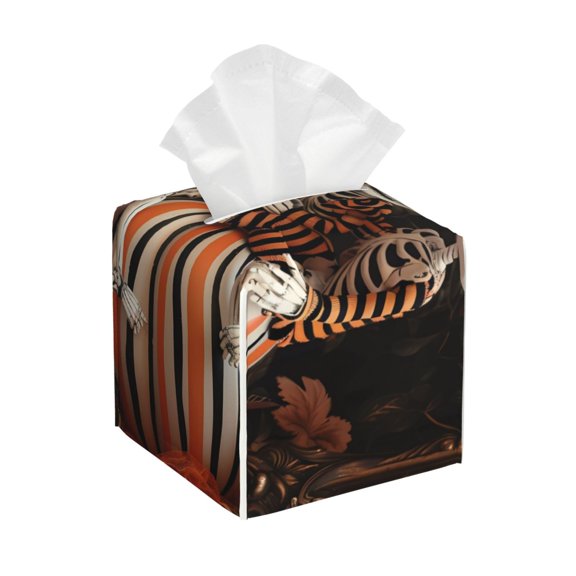 Naloa Whimsical Halloween Skeletons Tissue Box Cover Leather Tissue Holder Square Facial Tissue Case for Bathroom, Vanity Countertop, Tabletop, Car