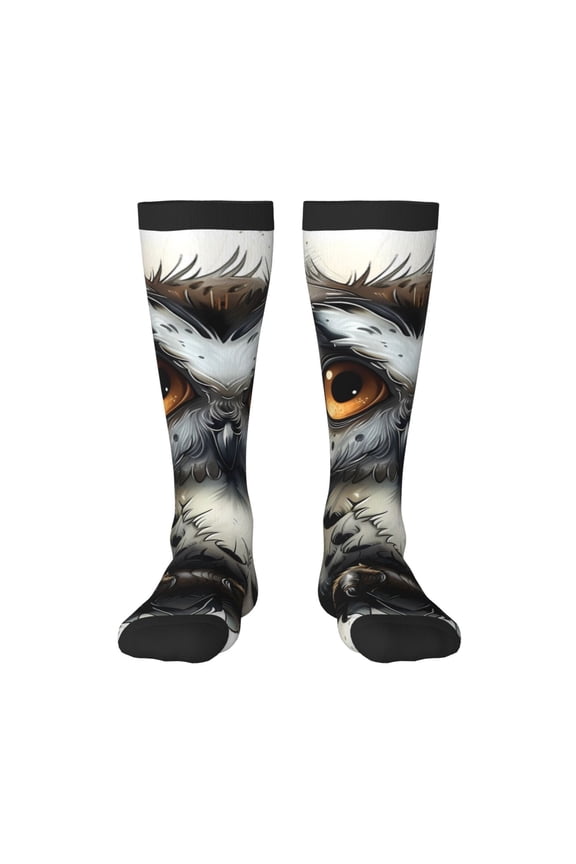 Whimsical Owl On Branch Knee Socks, High Socks Long Stretchy Sock Women Knee High Stocking, Long Socks for Women