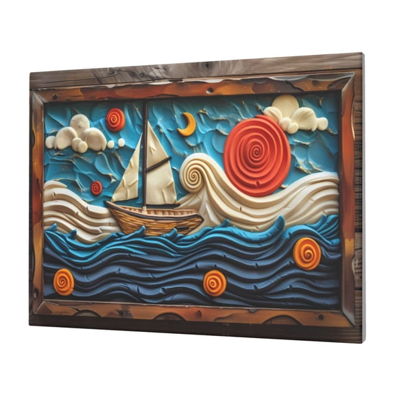 Naloa Whimsical Sailboat Ocean Art Print Canvas Picture,Wall Pictures, Modern Decorative Poster,Art Prints for Bedroom, Toilet, 40 x 30 cm, Built-in Wooden Frame