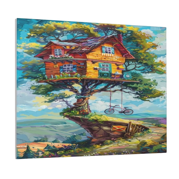 Naloa Whimsical Treehouse Painting Print Canvas Bathroom Wall Art,Bathroom Wall Art Decoration, Canvas Poster Prints,Decorative Paintings for Living Room, Bathroom, Kids Room