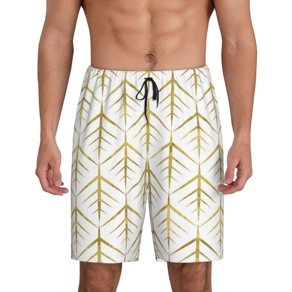 Naloa White And Gold Geometry Men's Short Pajama Pants, Lounge Comfort Shorts with Elasticized Waistband and Side Pockets - Medium