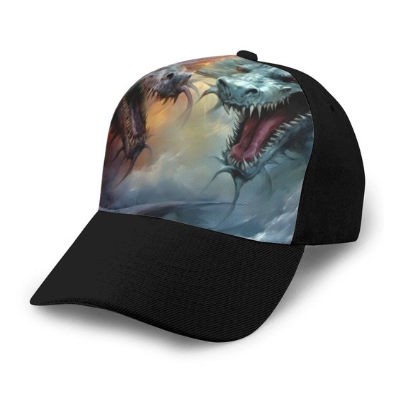 Naloa White And Red Storm Dragon Adult adjustable Print Baseball Hat, Patchwork curved brim baseball capfor Men and Women, One Size