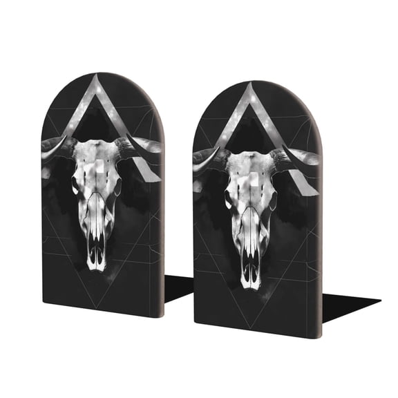 Naloa White Black Sheep skull Wood Non-Skid Bookend for Shelves,Book Ends for Heavy Books, Book Stand for CDs,1 Pair