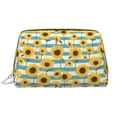 thumbnail image 1 of Naloa White Blue Striped Sunflower Leather Makeup Bag for Purse Travel, Portable Small Cosmetic Organizer for Women and Girls, Make up Bag with Zipper, 1 of 8