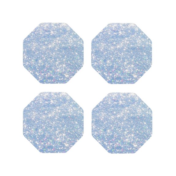 Naloa White Bule Glitter Leather Coasters for Drinks, Durable Drink Coasters 4 Set for Tabletop Protection, Luxurious Home Décor and Housewarming Gift ( {designName})Octagon