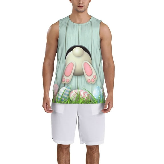 Naloa White Bunny Bottom And Easter Eggs Basketball Jersey Reversible Men's Mesh Athletic Sports Shirts Training Practice S-4XLMedium