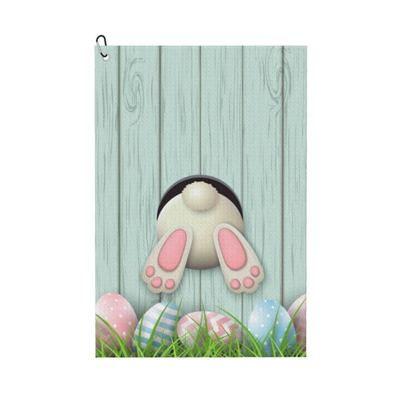 Naloa White Bunny Bottom And Easter Eggs Golf Towel Golf Gift for Men and Women Golf Towel with Carabiner Clip to Quickly Remove Mud, Dirt and Sweat
