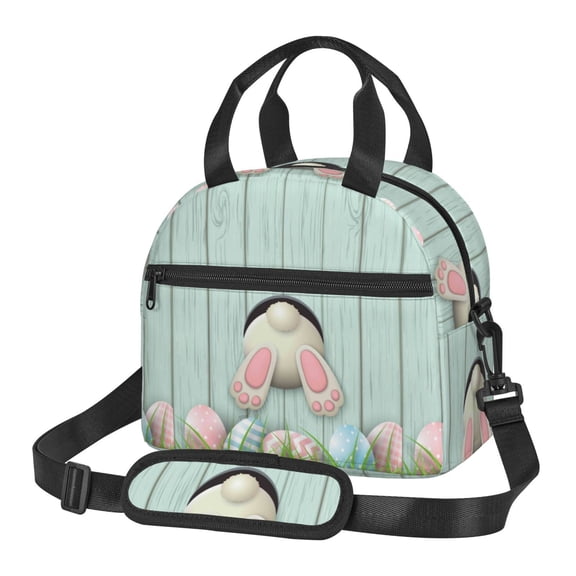 Naloa White Bunny Bottom And Easter Eggs Print Lunch Bag for Women & Men Insulated Lunch Box or Cooler Lunch Tote Bags for Work, Travel, Outdoor